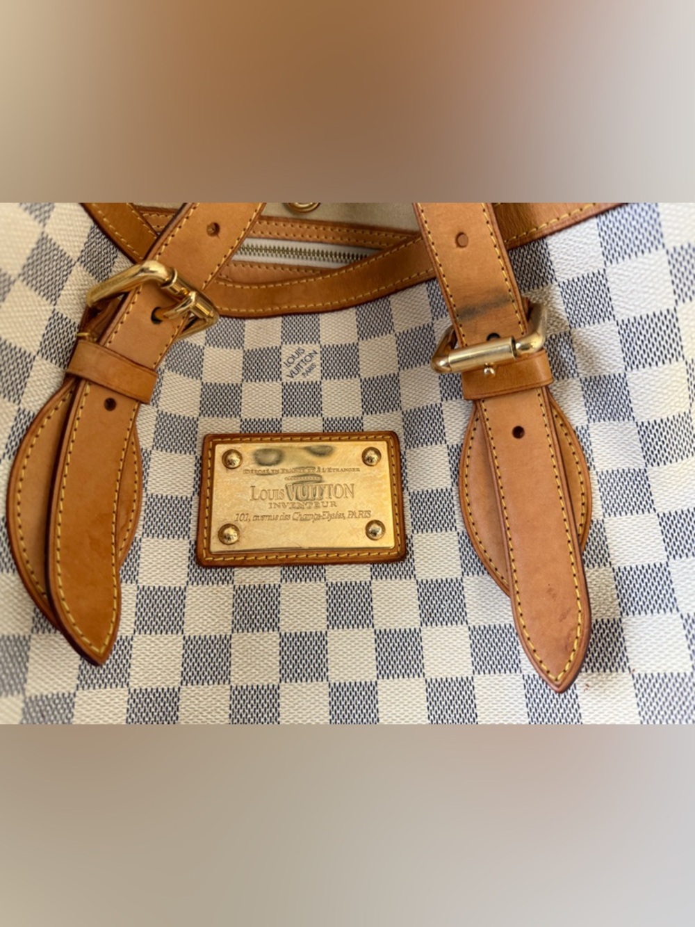 Louis Vuitton Damier Azur Hampstead MM Canvas Tote with Tan Leather Trim - Picture 3 of 12